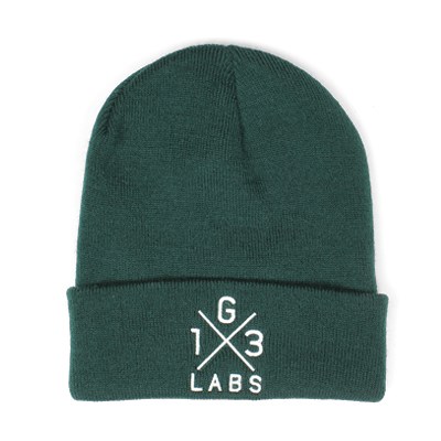 G13 Labs Cross Design Embroidery Cuff Beanie Bottle Green